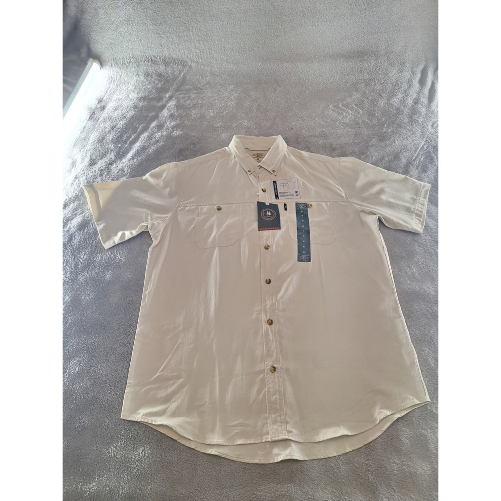 GH Bass Sportsman Shirt Men Medium Cream Short Sleeve Wicking UPF 40 Fishing NWT